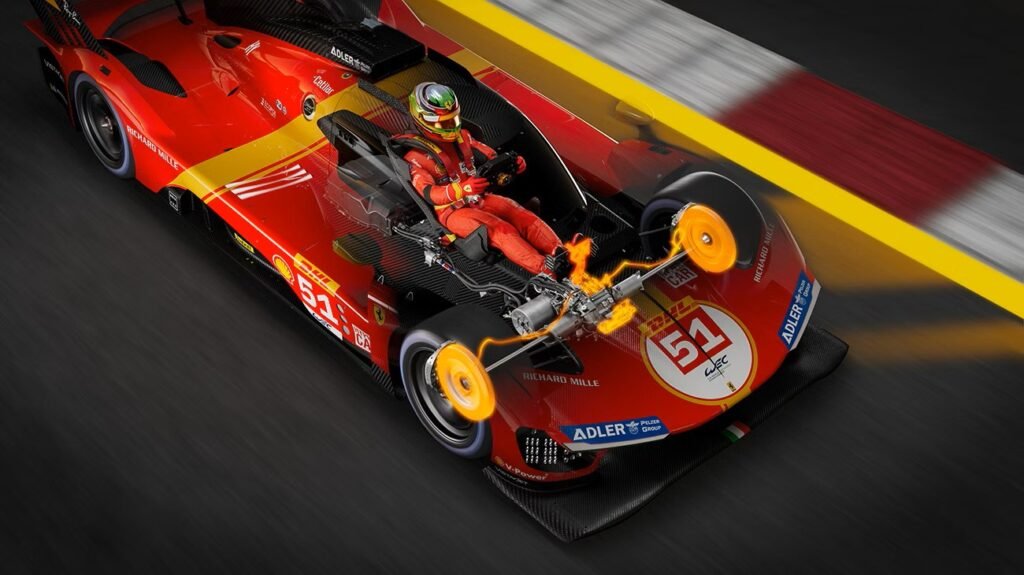 The Ferrari 499P Hybrid system placement (copyright Ferrari)